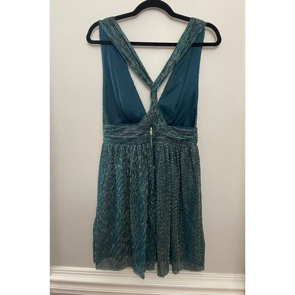 Lulus Ailey Gold and Teal Blue Skater Party Sparkle Cocktail Mini Dress‎ L - Picture 7 of 12